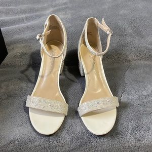 Betsey Johnson ankle strap embellished block heels for wedding - worn once!